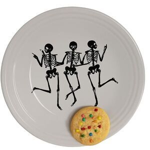 Fiestaware Fiesta Trio Skeletons 9" Luncheon Plate Classic Rim White Ceramic